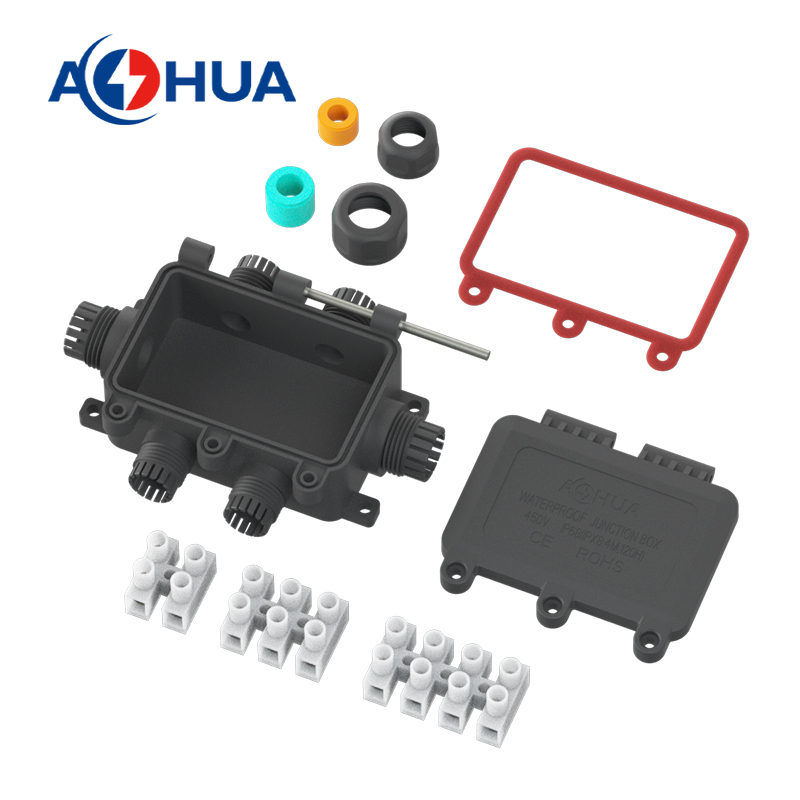 AOHUA Waterproof Distributor 1 in 2 3 4 Way Out Black IP67/IP68 Thread Cable Connector